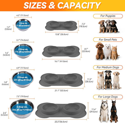 Dog Bowls, Dog Food Bowls, Stainless Steel Cat Puppy Water Bowls with Non Spill Skid Resistant Silicone Mat, Medium, Pink
