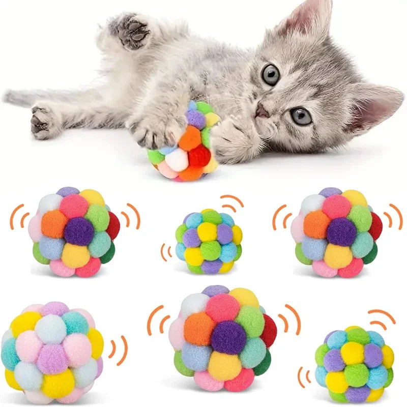 3/60Pcs Cat Toys Balls with Bells, Color Cat Pom Balls, Tinsel Sparkle Balls, Interactive Toy for Indoor Cats Kitten