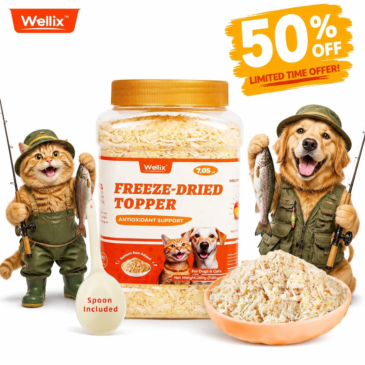 Wellix 7.5 Oz Freeze-Dried Chicken Formula Pet Topper - Nutritious Treat with Chicken, Egg Yolk, and Salmon Roe, Low-Calorie, 100% Natural, Antioxidant Support and Cognitive Aid