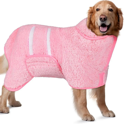 Bienbee Fleece Dog Bathrobe - Soft, Fast-Drying, Warm, Adjustable Velcro Strap, Multi-Size Options (S to XXL), Machine Washable, Absorbent Polyester and Nylon for All-Season Comfort