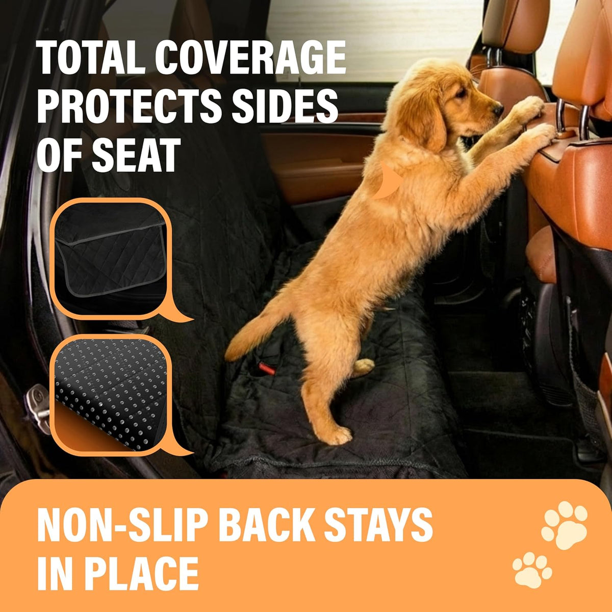 Black Car Rear Seat Cover for Dogs, Durable Waterproof & Scratch Resistant Vehicle Backseat Protector, Nonslip Dog Accessory & Pet Protection for Back Seats, Machine Washable