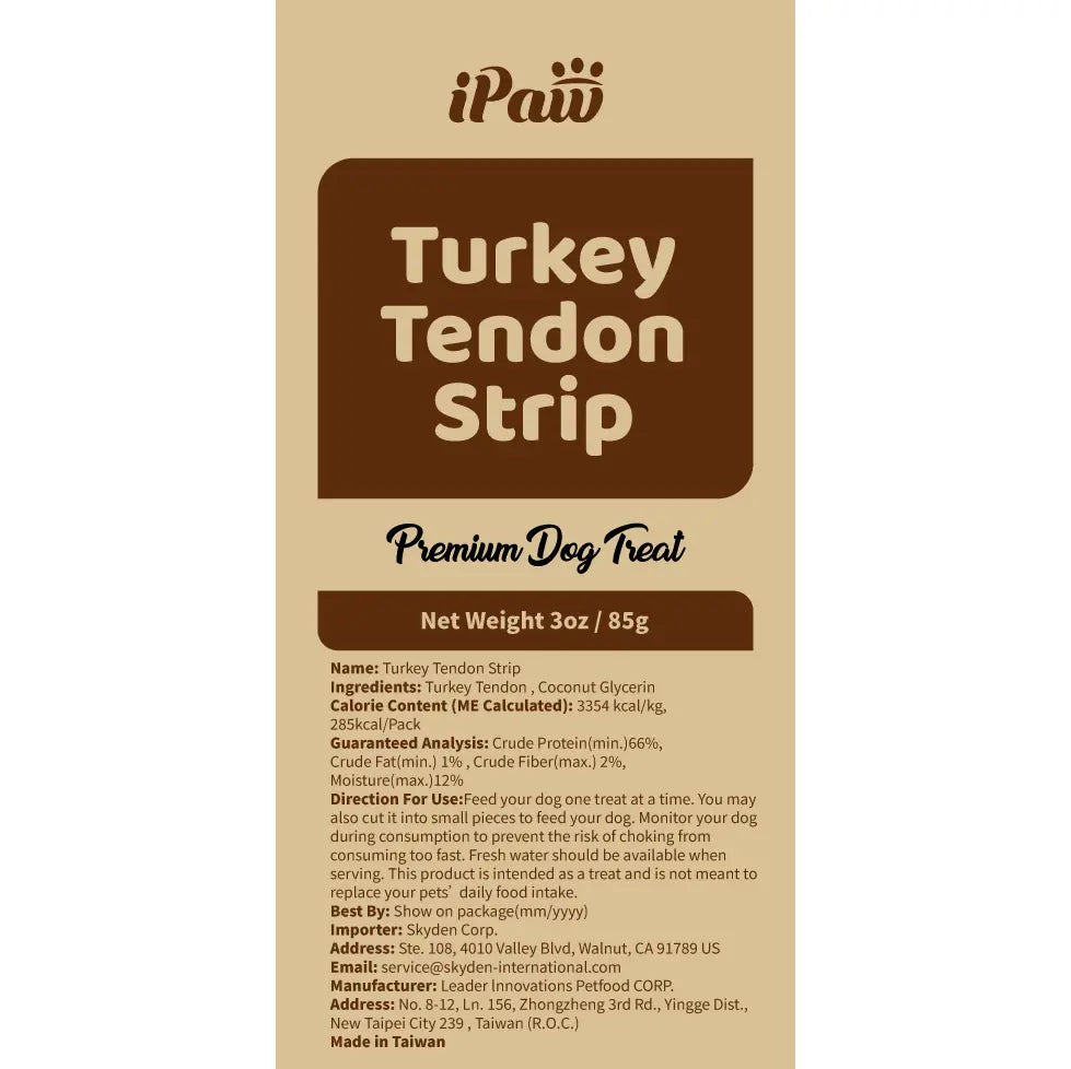 Turkey Tendon Dog Treats - All-Natural Chews Sourced from USA, 1 Unit per Pack