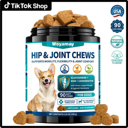 Advanced Canine Hip and Joint Supplement with Glucosamine, MSM, Chondroitin, Multivitamins, and Green Lipped Mussel - Chewable Joint Support for All Dog Breeds - Chicken Flavor