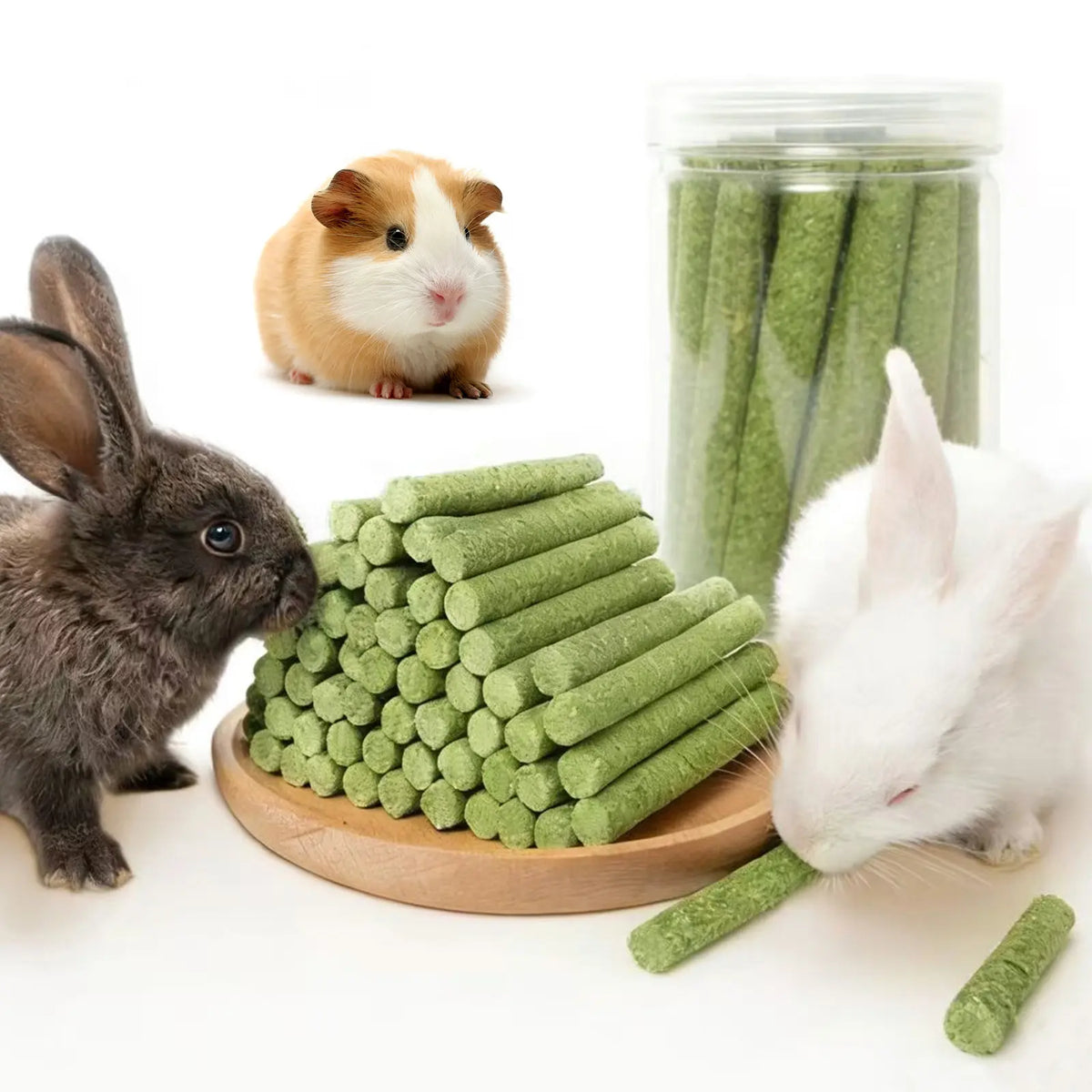 Bulk Pack of 45 Natural Hay Chew Sticks - Twice Baked, Low-Protein Chew Treats for Rabbits and Small Animals with Feeding and Gut Support, Enriched with Vitamins
