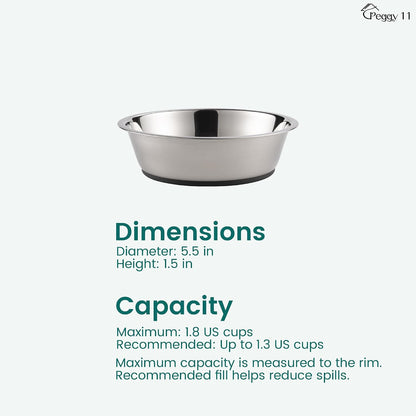 Lightweight Stainless Steel Cat Bowls, 1.8 US Cup Each, 2-Pack