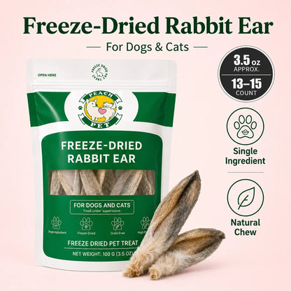 Peach Pet Freeze-Dried Chews for Dogs and Cats | Rabbit Ear, Rabbit Leg, Pig Nose, or 3-Treat Bundle | 3.5 Oz | All-Natural, High Protein Treats